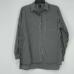 Forever 21 Shirt Womens Sz S Black White Plaid High Low Tunic Collared Button Up